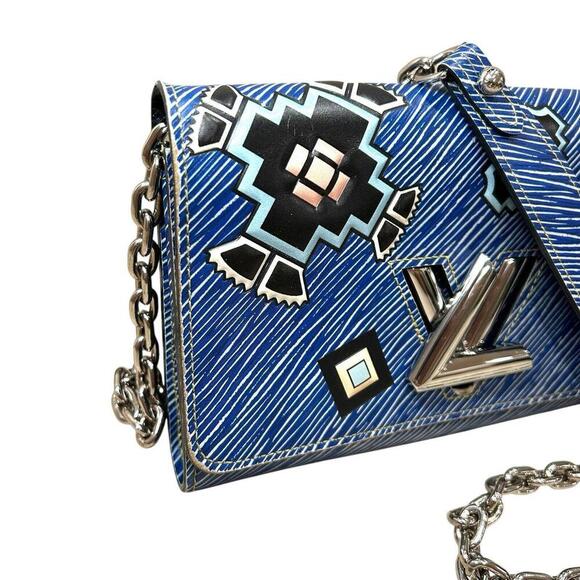 LOUIS VUITTON Aztec Denim Blue Epi Leather Twist Chain Wallet Crossbody Bag +COA - Picture 5 of 13